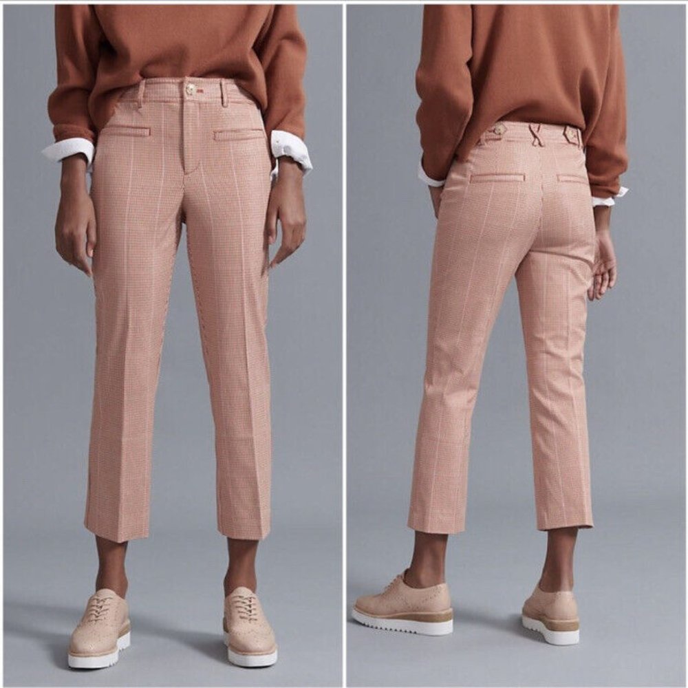 Anthropologie Maeve Jacquie Slim Pants Red Silver Gingham - 4